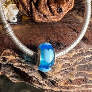 Authentic Pandora Murano Blue Hearts Love Charm Glass Bead Valentine’s Day